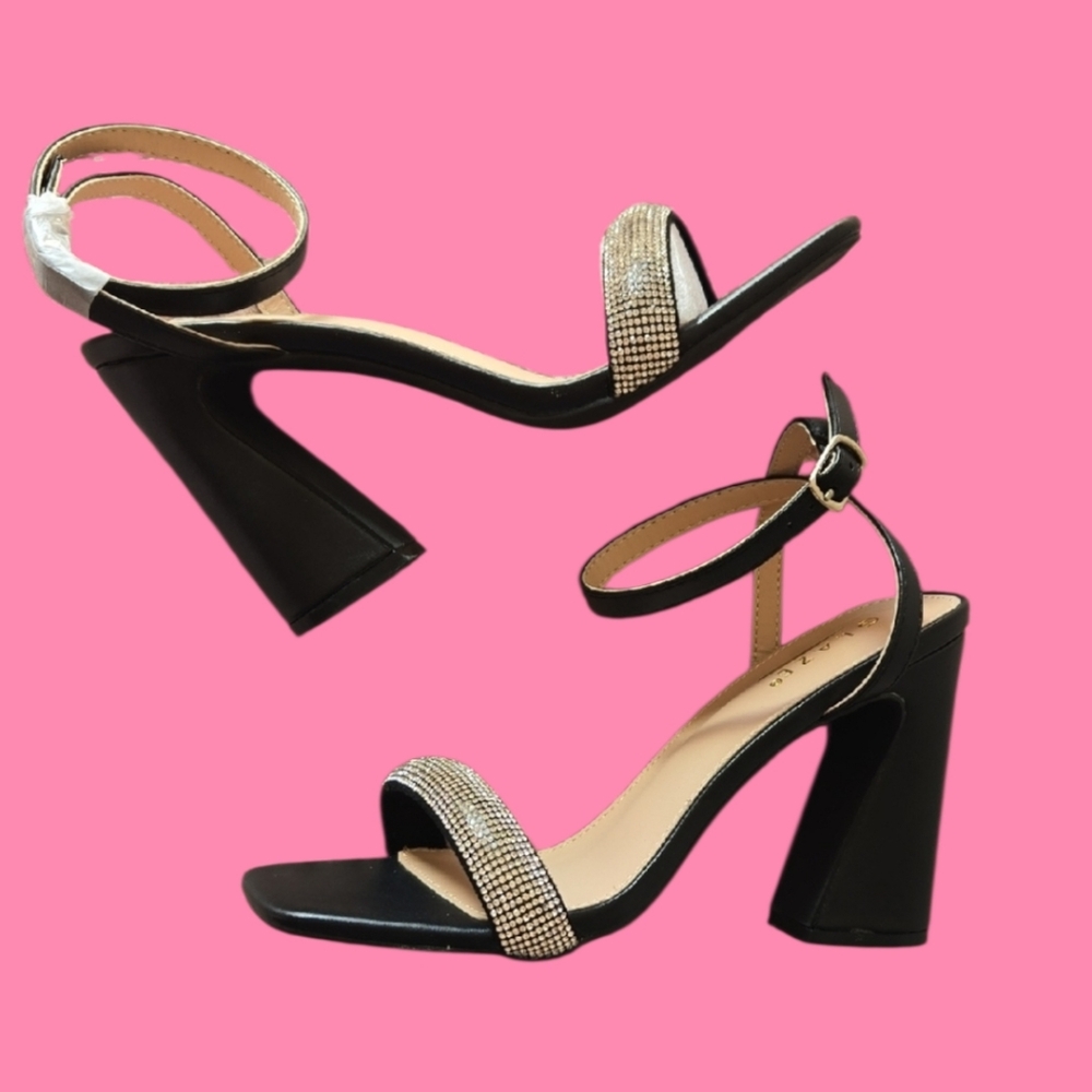 Glaze Black and Gold Heeled Sandals